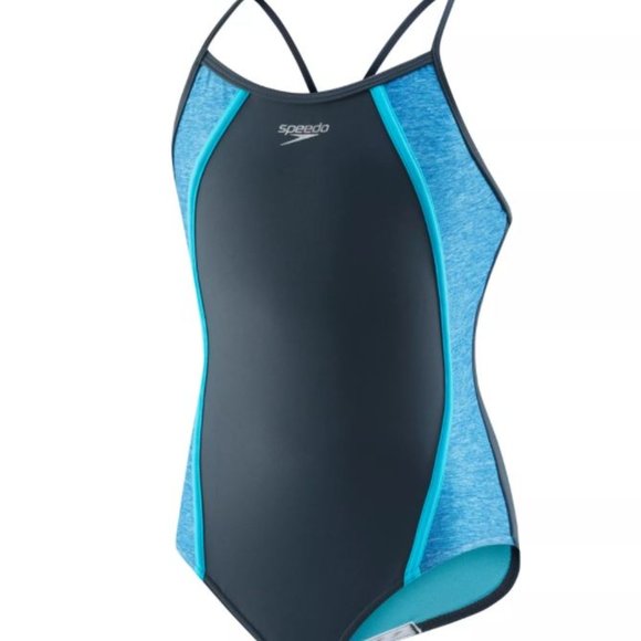 Speedo Heather Splice Swimsuit 1-Piece Asphalt sz8